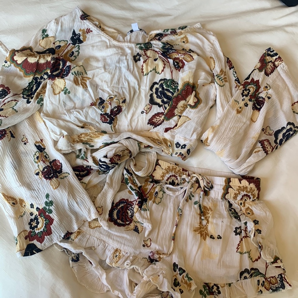 Boho Floral Bell Sleeve Two - Piece Outfit